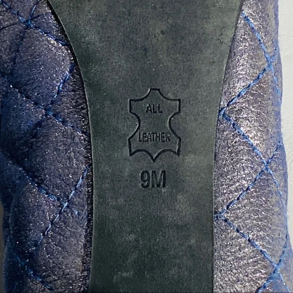 Tory Burch Kaitlin Quilted Cap Toe Navy Blue Metallic Pump Block Heel Size 9 M - Picture 10 of 12